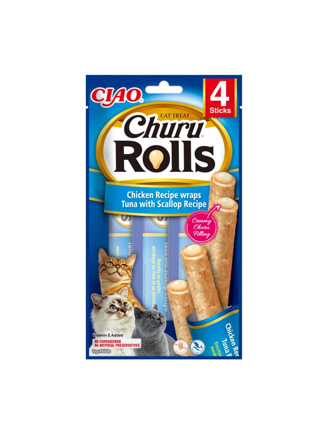 Inaba Churu Rolls γεμιστά Sticks για Γάτα με Κοτόπουλο τόνο και χτένια 40gr