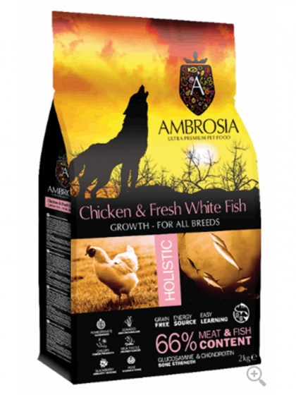 AMBROSIA GRAIN FREE PUPPY REGULAR CHICKEN & FISH 2kg για Κουτάβια όλων των Φυλών | petwithlove.gr