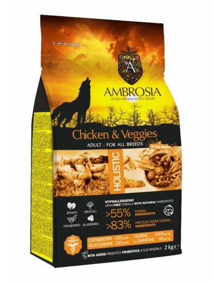 AMBROSIA GRAIN FREE ADULT ΚΟΤΟΠΟΥΛΟ & ΛΑΧΑΝΙΚΑ 12kg για Ενήλικους Σκύλους