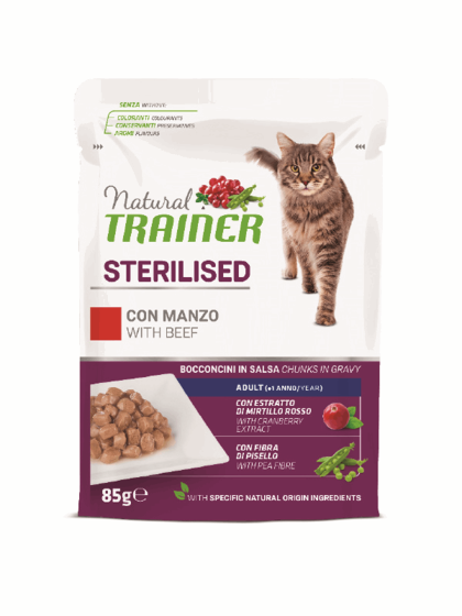 Natural Trainer Pouches Sterilised Βοδινό 85g για στειρωμένες γάτες