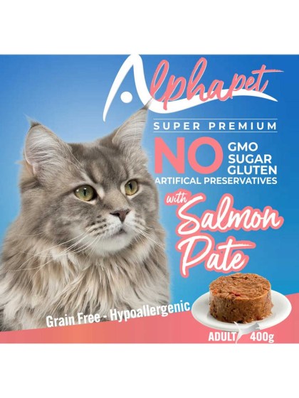 Alphapet Super Premium Πατέ Υποαλλεργική Κονσέρβα Γάτας Χωρίς Σιτηρά Γλουτένη Και Ζάχαρη 400g Σολωμό