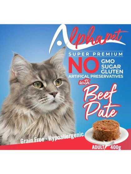 Alphapet Super Premium Υποαλλεργική Κονσέρβα γάτας Χωρίς Σιτηρά Γλουτένη Και Ζάχαρη 400g Βοδινό