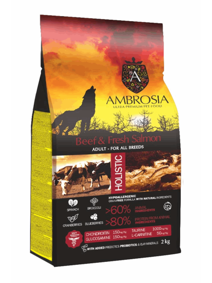 AMBROSIA GRAIN FREE ADULT BEEF & FRESH SALMON 12kg