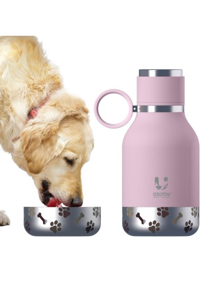 ASOBU Μπουκάλι Σκύλου με Ενσωματωμένο Μπολ 975ml Ροζ