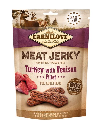 CARNILOVE Dog Snack Meat Jerky Turkey with Venison Fillet 100g Λιχουδίες για Σκύλους με Γαλοπούλα & Ελάφι