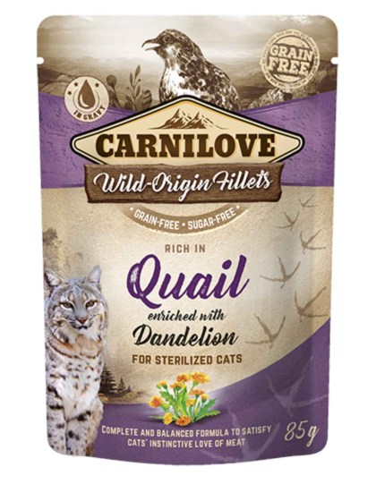 Carnilove Sterilized Cat Pouches Quail enriched with Dandelion 85gr