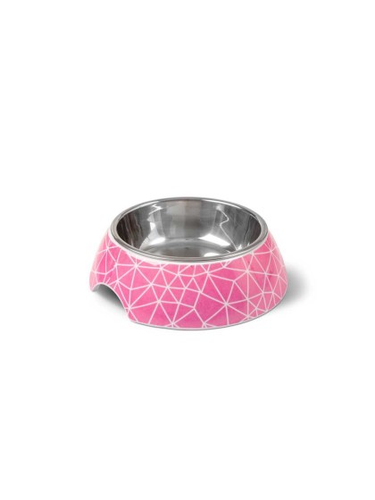 Glee Μπολ Μελαμίνης Rhombus Φαγητού Και Νερού Με Αποσπώμενο Ανοξείδωτο Κάδο Σκύλου-Γάτας 200ml Ροζ