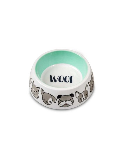 Glee Μπολ Μελαμίνης Σκύλου Woof Φαγητού Και Νερού Με Αποσπώμενο Ανοξείδωτο Κάδο 500ml Λευκό