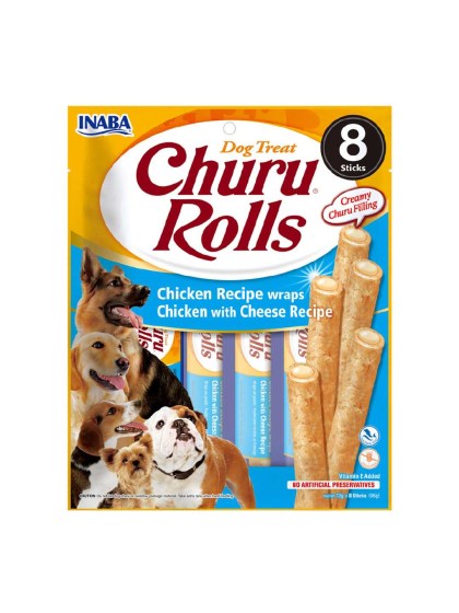Inaba Churu Dog Rolls Λιχουδιές Σκύλου χωρίς Σιτηρά με Κοτόπουλο και Τυρί 12gr 8τμχ