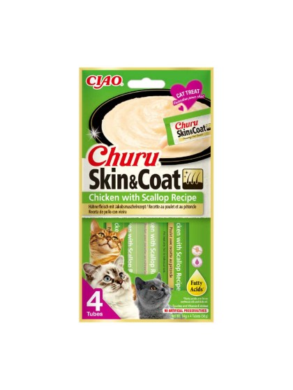 Inaba Churu Skin & Coat Κρεμώδης Λιχουδιά για Γάτα με κοτόπουλο και χτένια 56gr