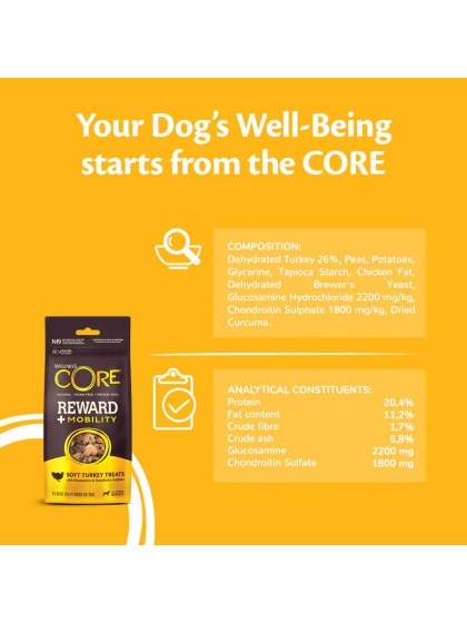 Wellness Core Reward Mobility Grain Free Λιχουδιές για Σκύλους με γεύση Γαλοπούλα 170gr